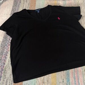 Ralph Lauren Black V-Neck Tee with Pink Logo, cotton  XL